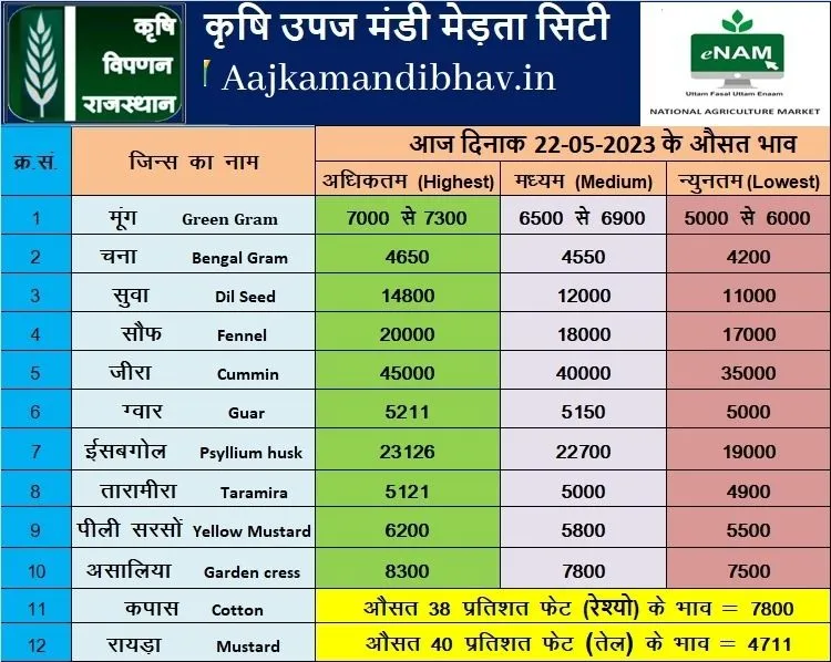 Merta mandi bhav 22 may 2023