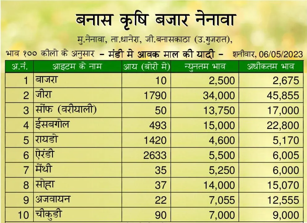 नेनावा अनाज मंडी भाव 06 मई 2023 