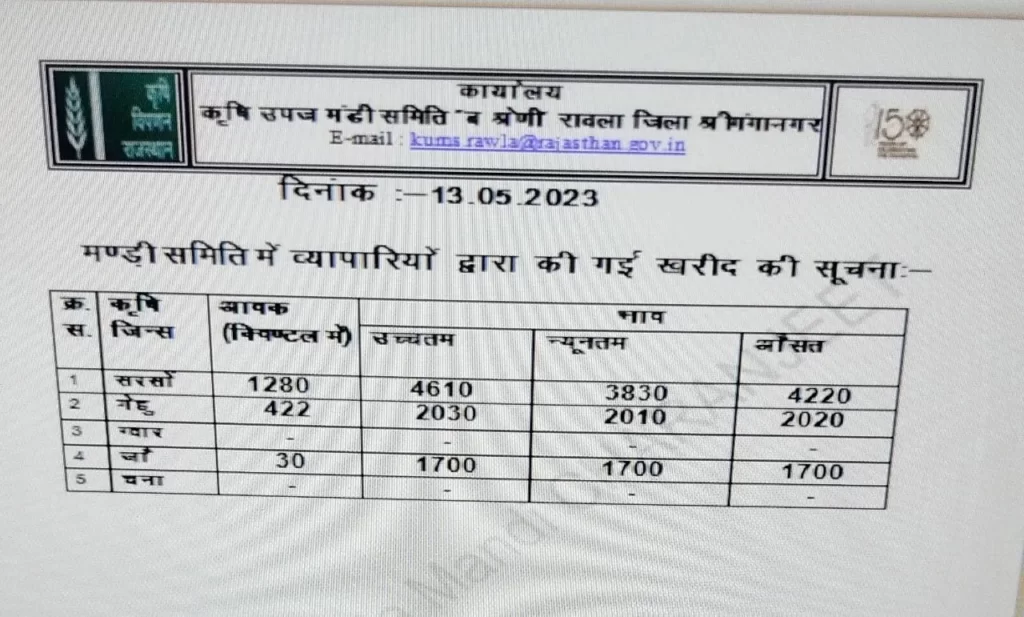 अनुपगढ मंडी भाव 13 मई 2023