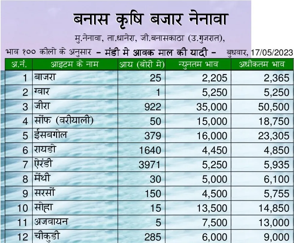 नेनावा मंडी भाव 17 मई 2023