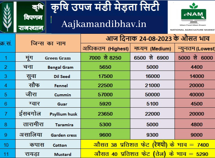 Merta mandi bhav 24  August 2023